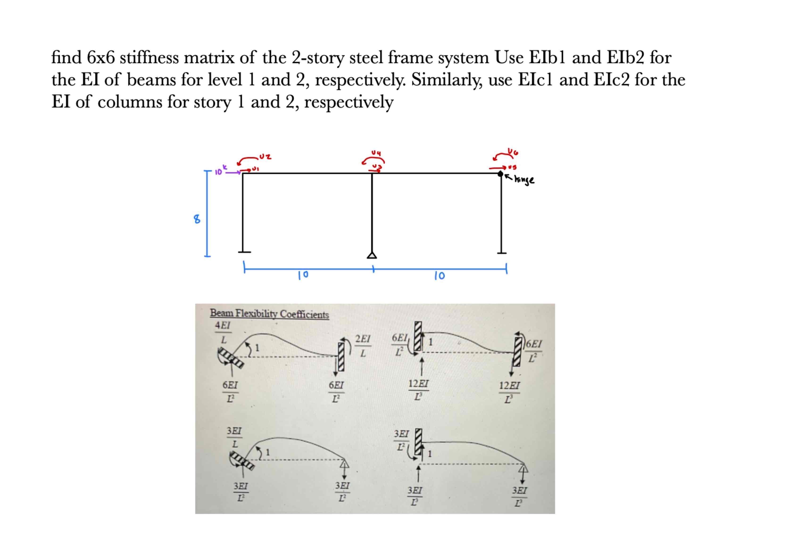 find 6 x 6 stiffness matrix of the 2 - story