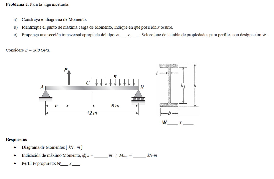 Problema 2 . Para la viga mostrada: a ) Construya