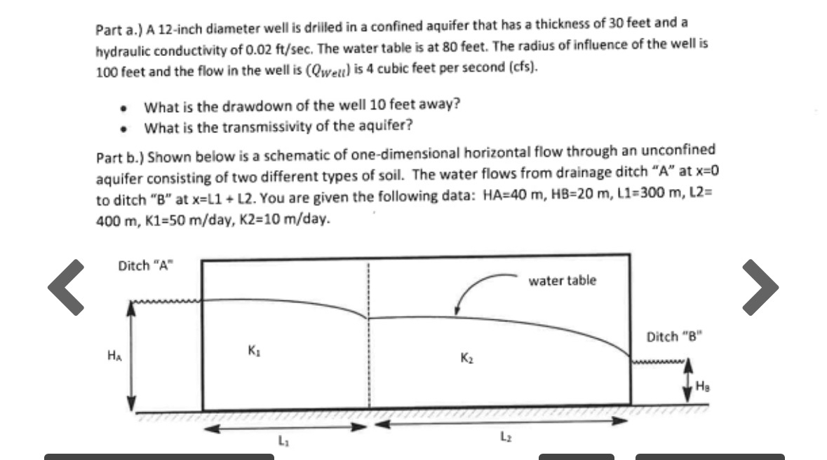 Part a . ) A 1 2 - inch diameter well is driled