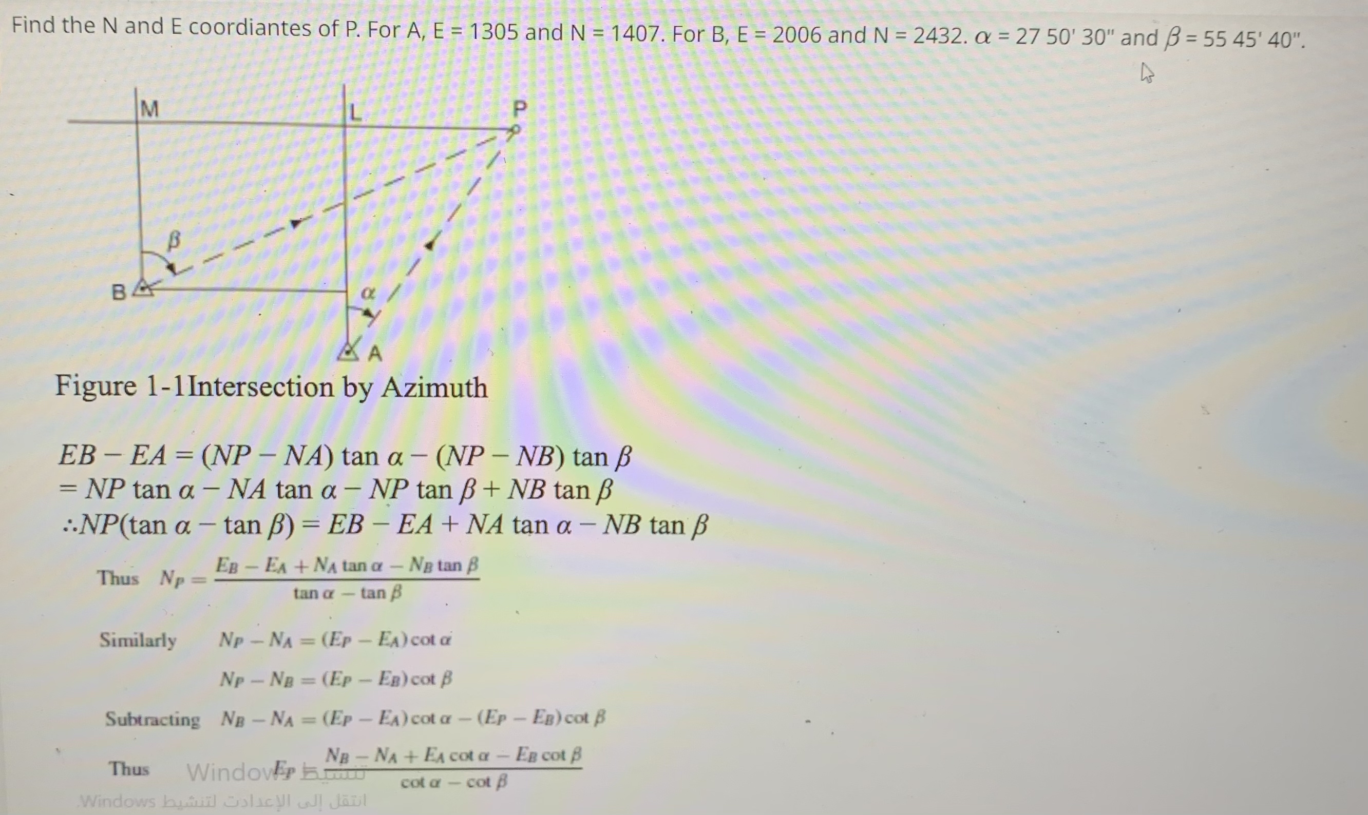 Find the N and E coordiantes of P . For A , E = 1