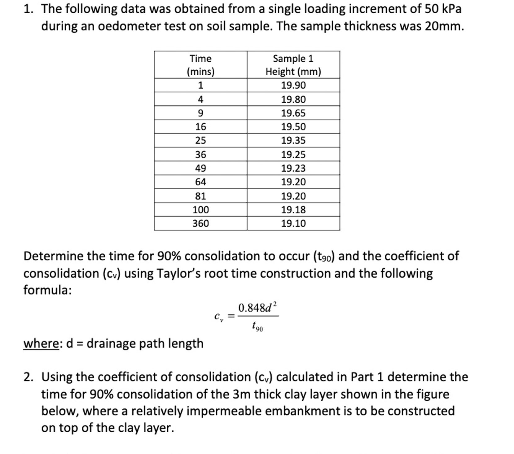 The following data was obtained from a single