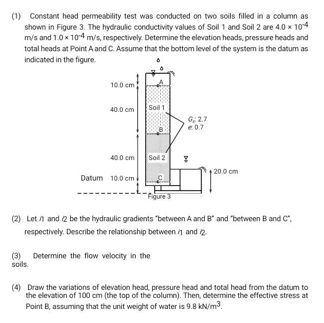 ( 1 ) Constant head permeability test was