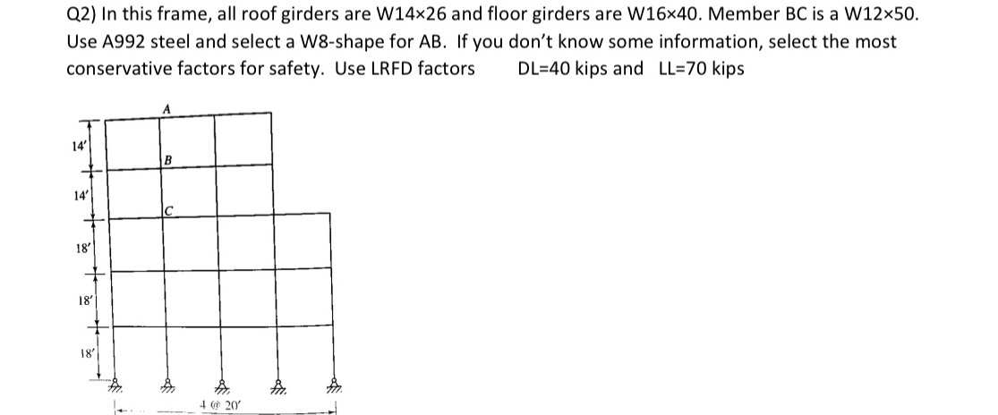 Q 2 ) In this frame, all roof girders are W 1 4 \