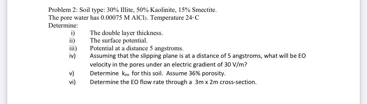 Problem 2 : Soil type: 3 0 % Illite, 5 0 %