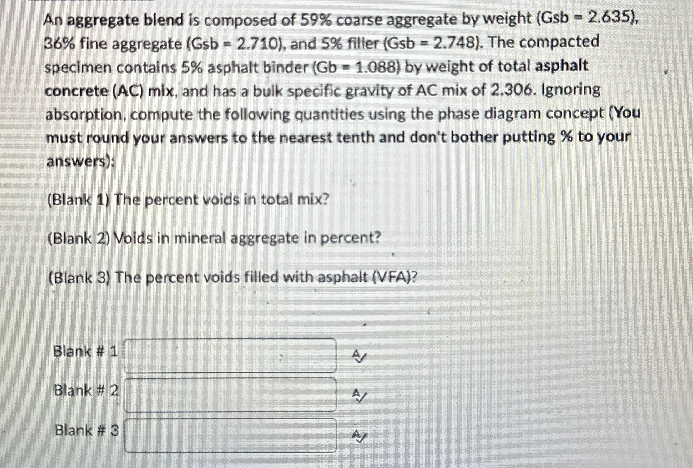 An aggregate blend is composed of 5 9 % coarse