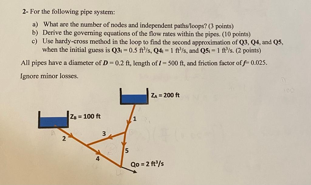 2 - For the following pipe system: a ) What are