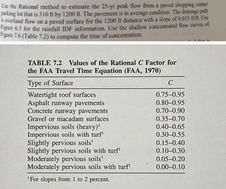 Use the Rational method to determine the 2 5 - yr