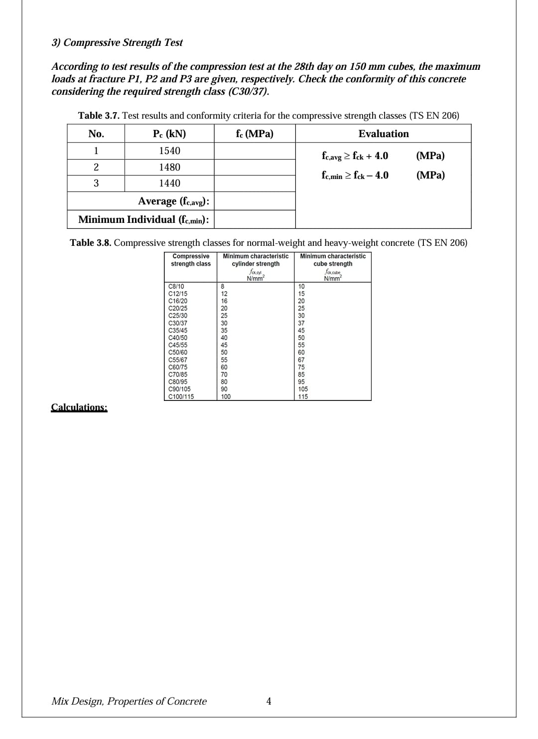 Compressive Strength Test According to test