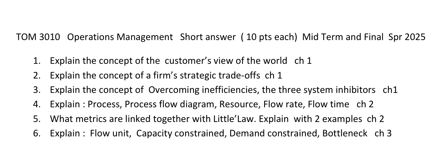 TOM 3 0 1 0 Operations Management Short answer (