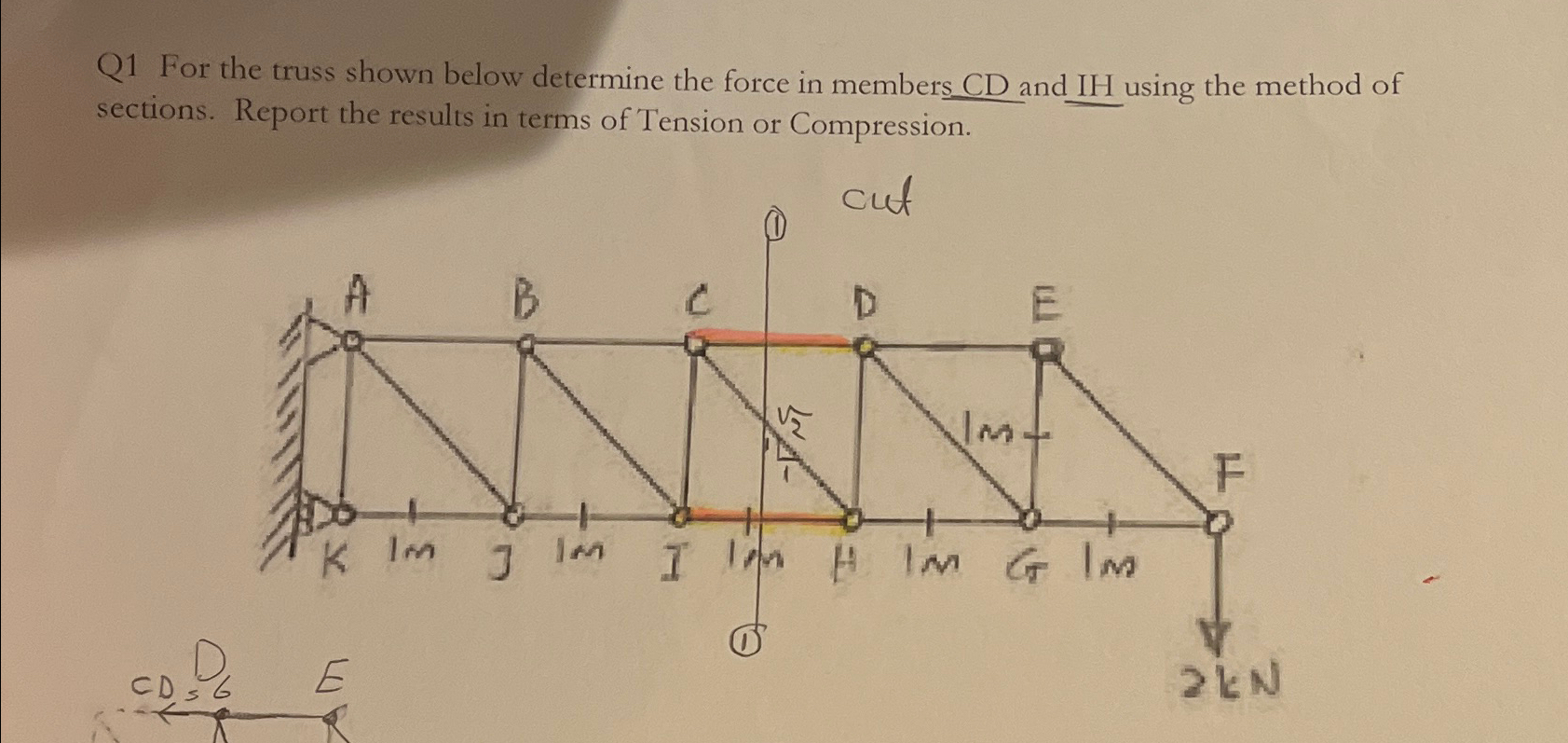Q 1 For the truss shown below determine the force