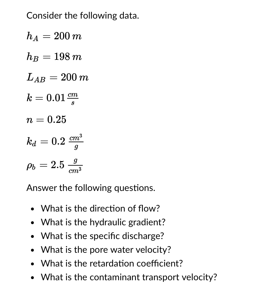Consider the following data. h A = 2 0 0 m h B =