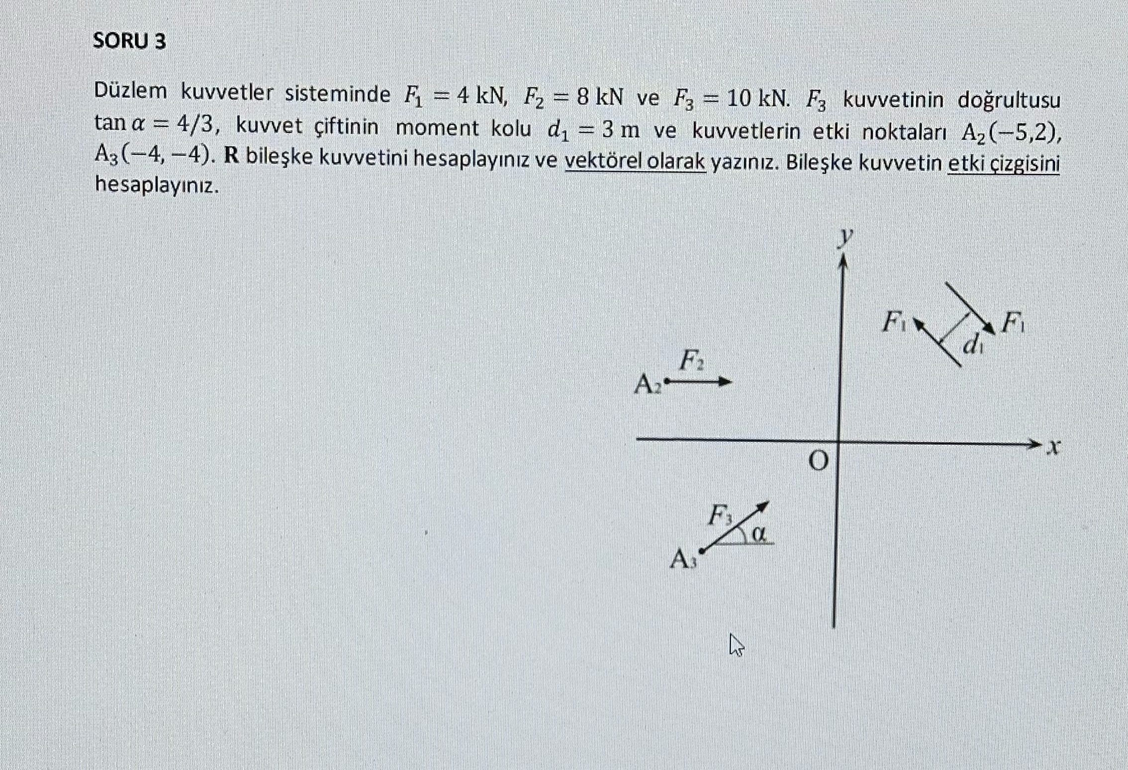 SORU 3 D zlem kuvvetler sisteminde F 1 = 4 k N ,