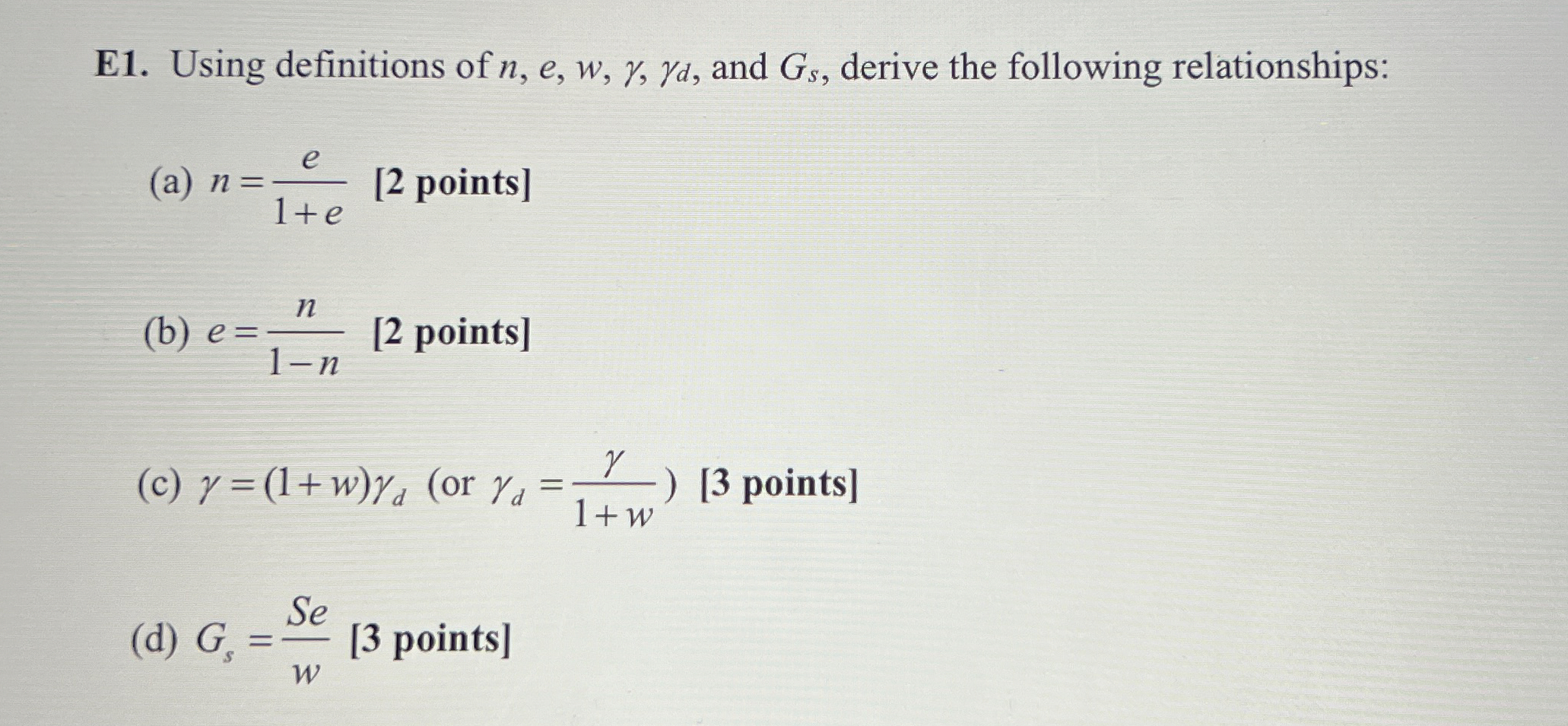 E 1 . Using definitions of n , e , w , d , and G