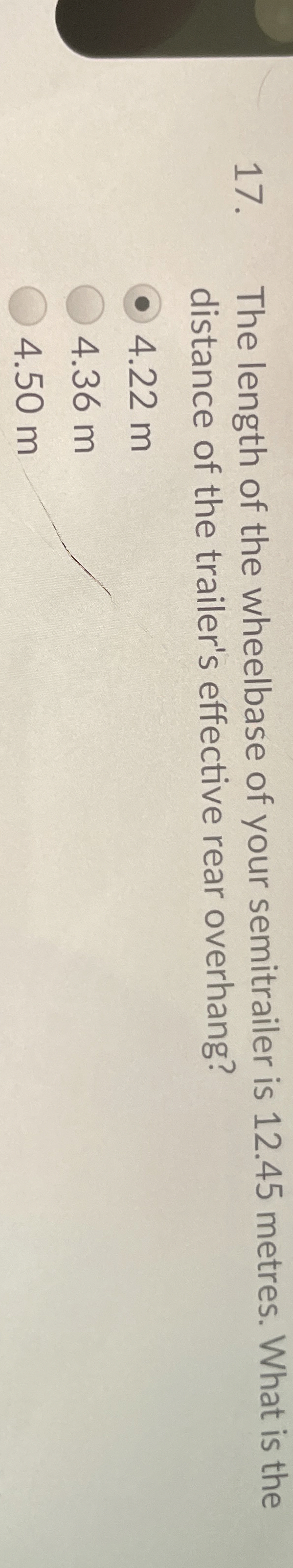 The length of the wheelbase of your semitrailer