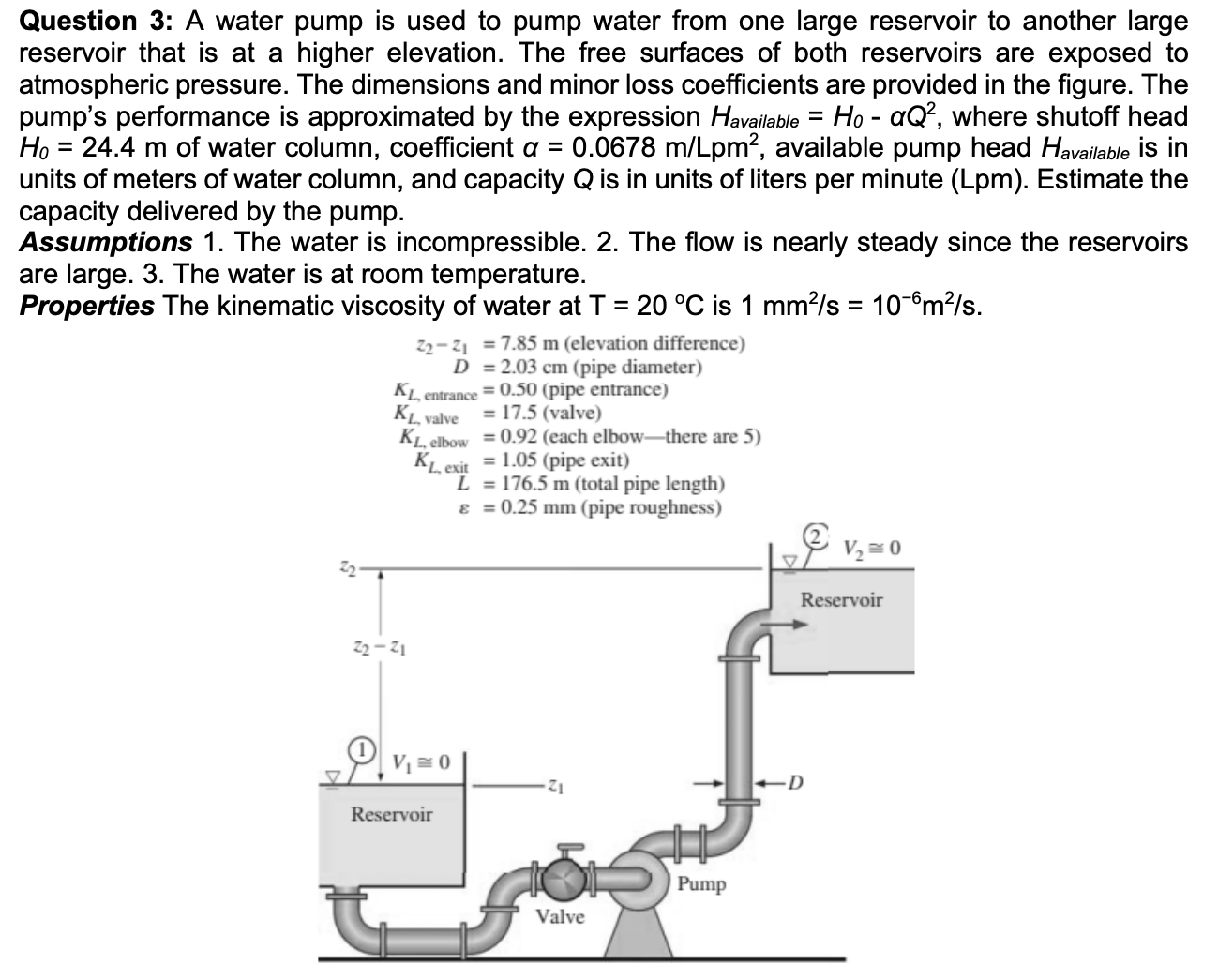 Question 3 : A water pump is used to pump water
