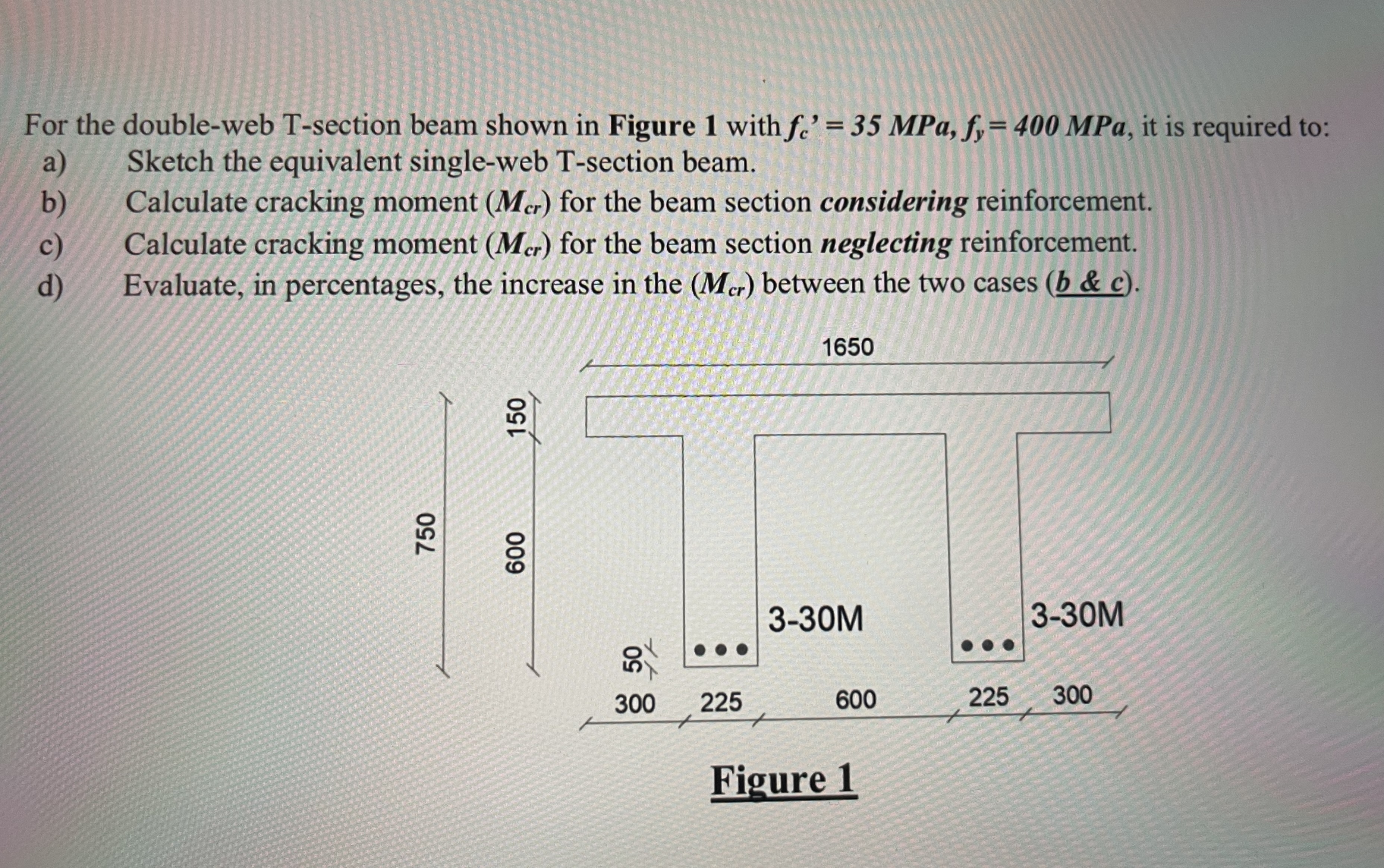 For the double - web T - section beam shown in