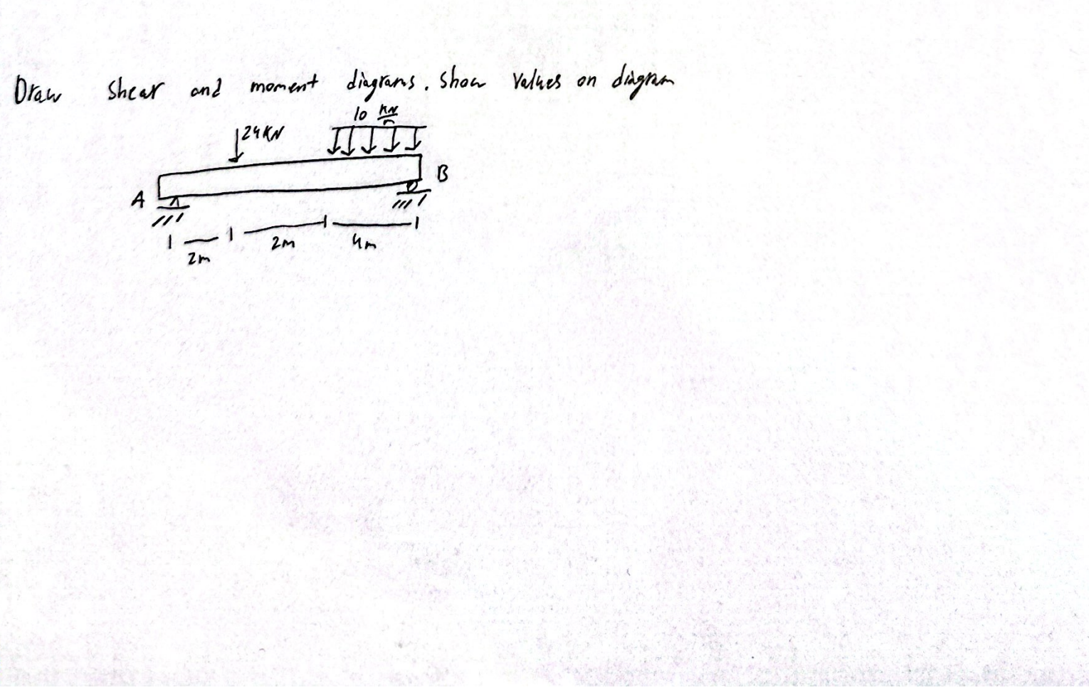 Draw shear and moment Diagrams. show Values on