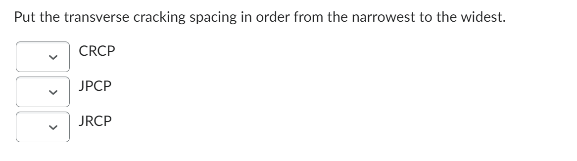 Put the transverse cracking spacing in order from