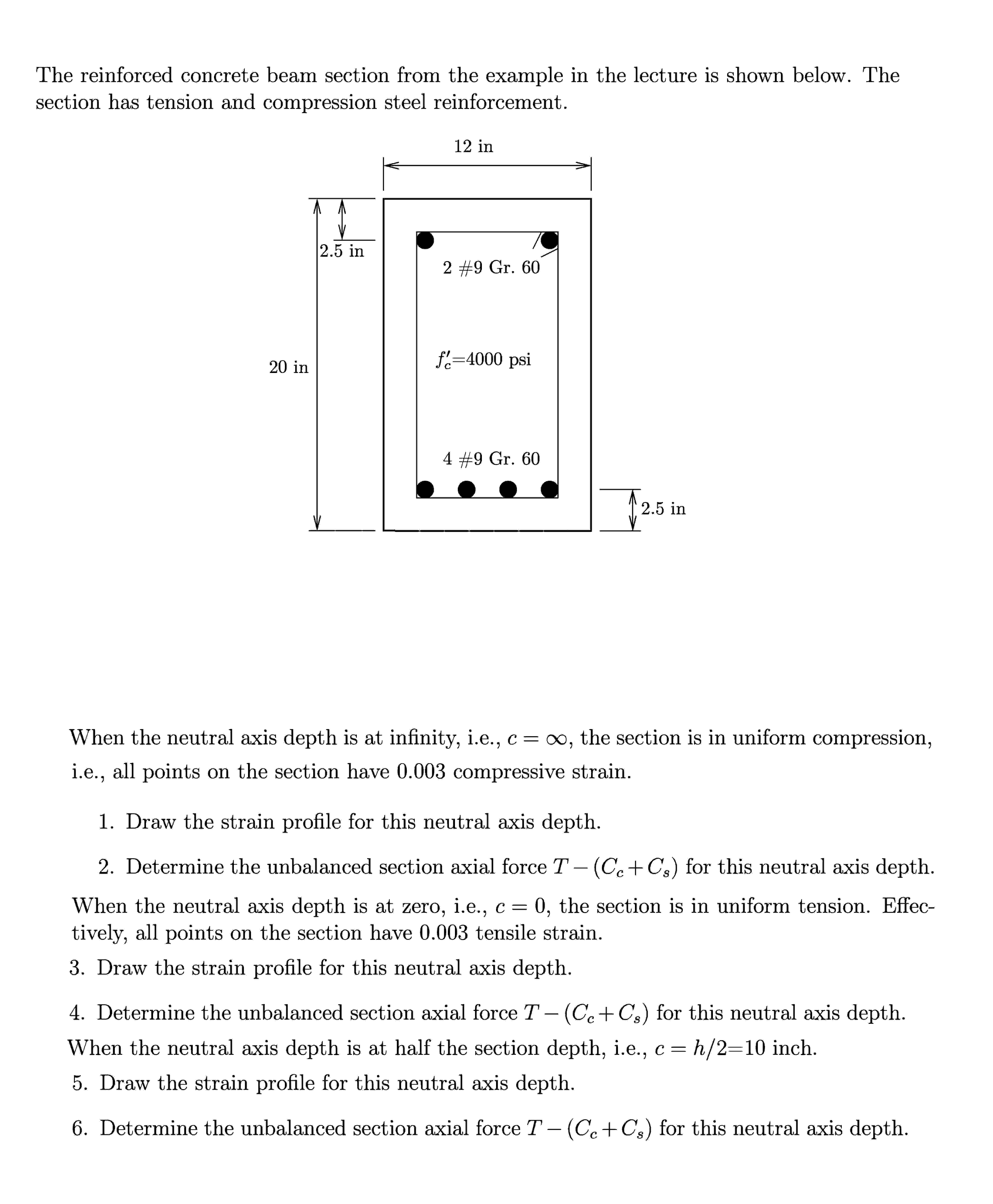The reinforced concrete beam section from the