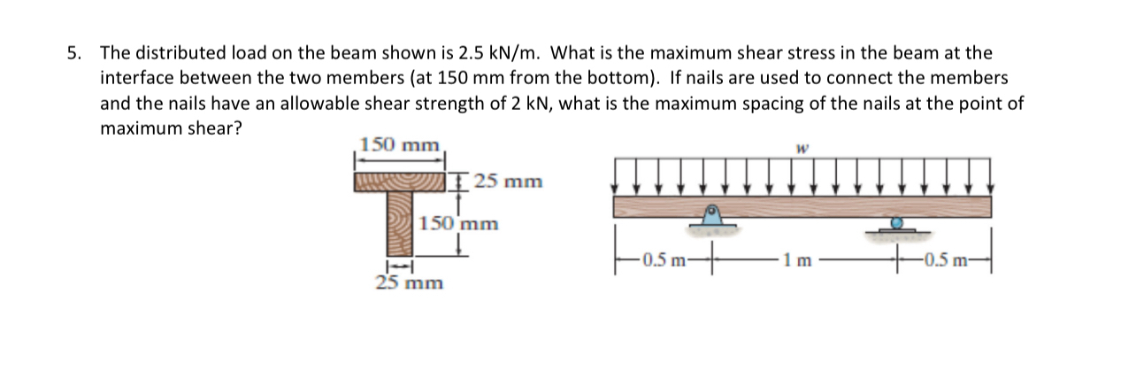 The distributed load on the beam shown is 2 . 5 k