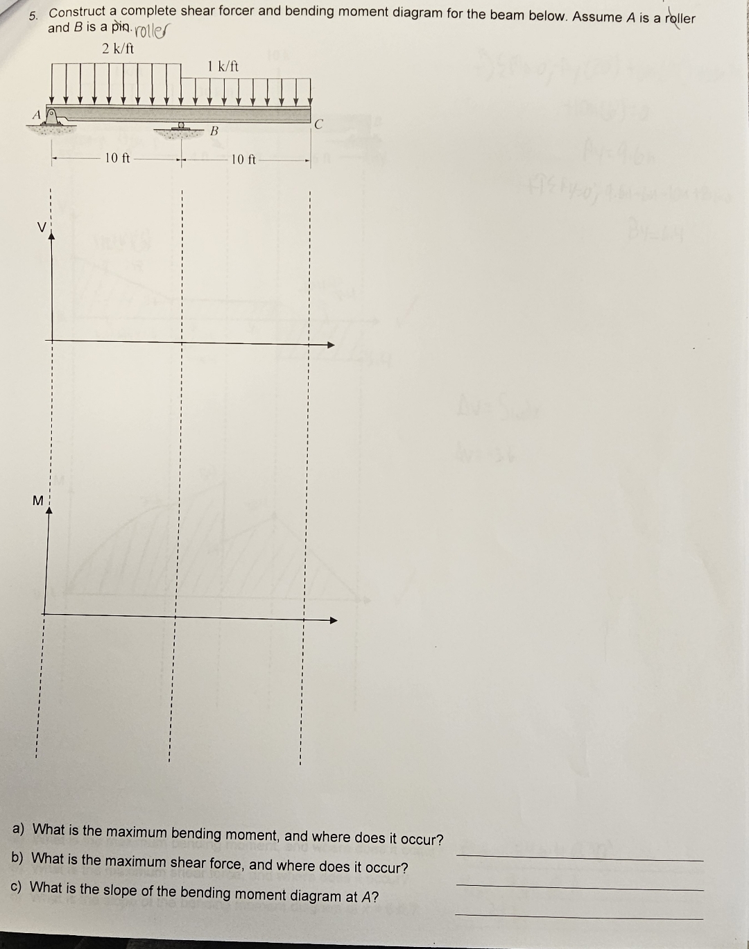 Construct a complete shear forcer and bending