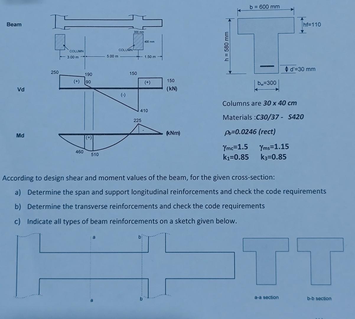 Beam V d Md Columns are 3 0 4 0 c m Materials : C