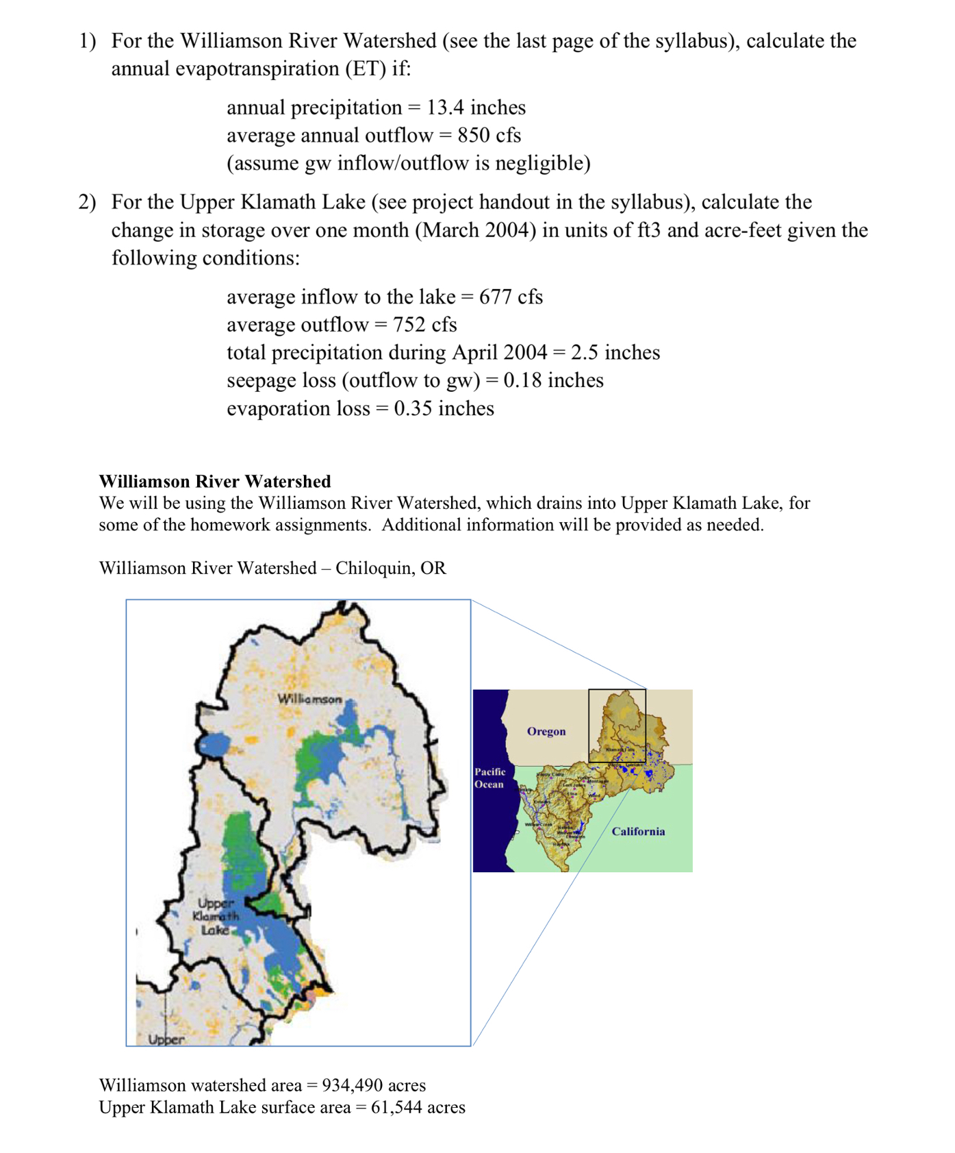 For the Williamson River Watershed ( see the last