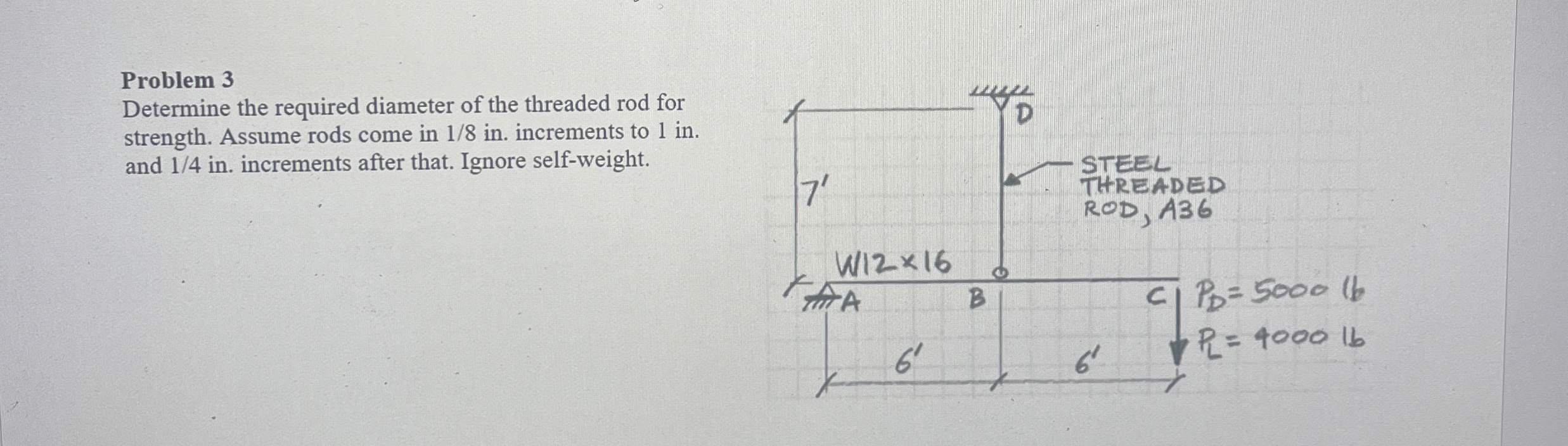 Problem 3 Determine the required diameter of the
