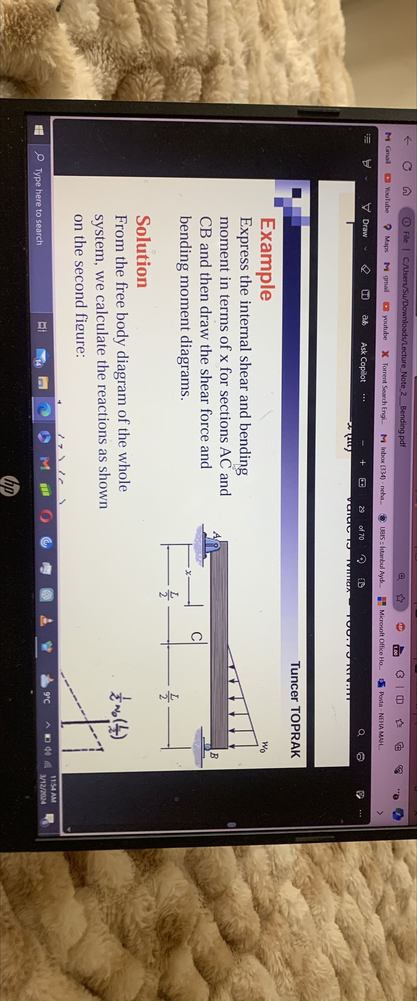 Tuncer TOPRAK Example Express the internal shear