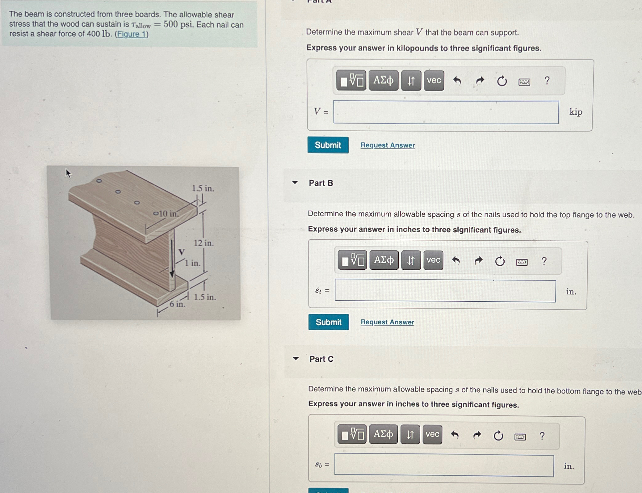 Part A The beam is constructed from three boards.