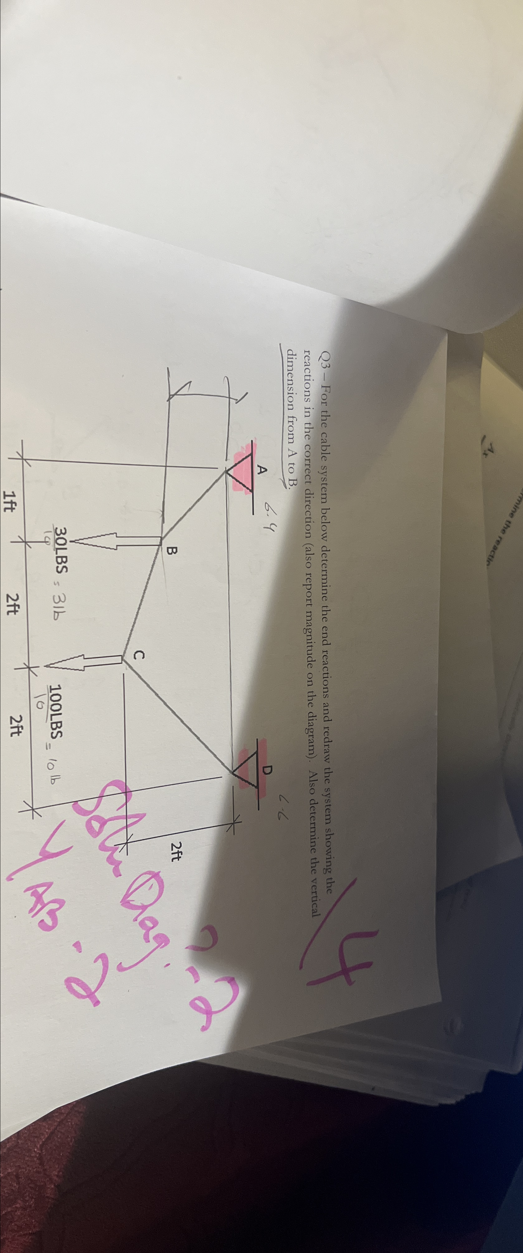 Q 3 - For the cable system below determine the