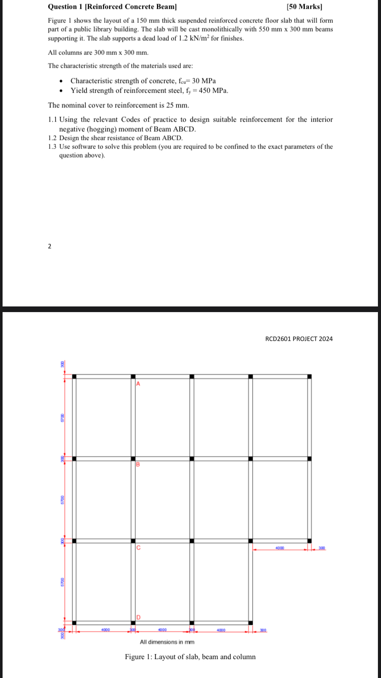 Question 1 [ Reinforced Concrete Beam ] [ 5 0