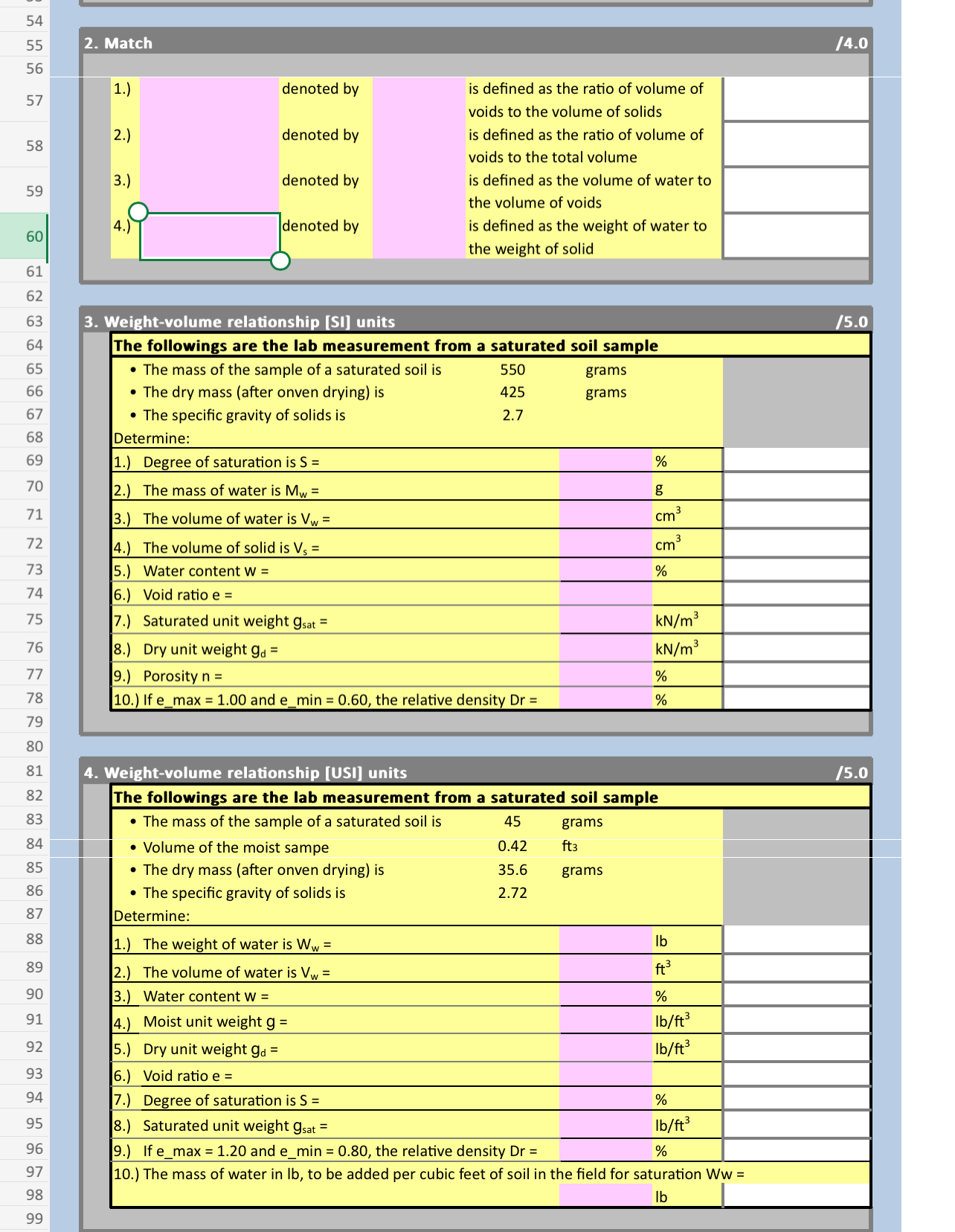 Match 1 4 . 0 Weight - volume relationship [ SI ]