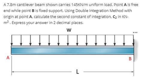 A 7 . 8 m cantilever beam shown carries 1 4 5 KN