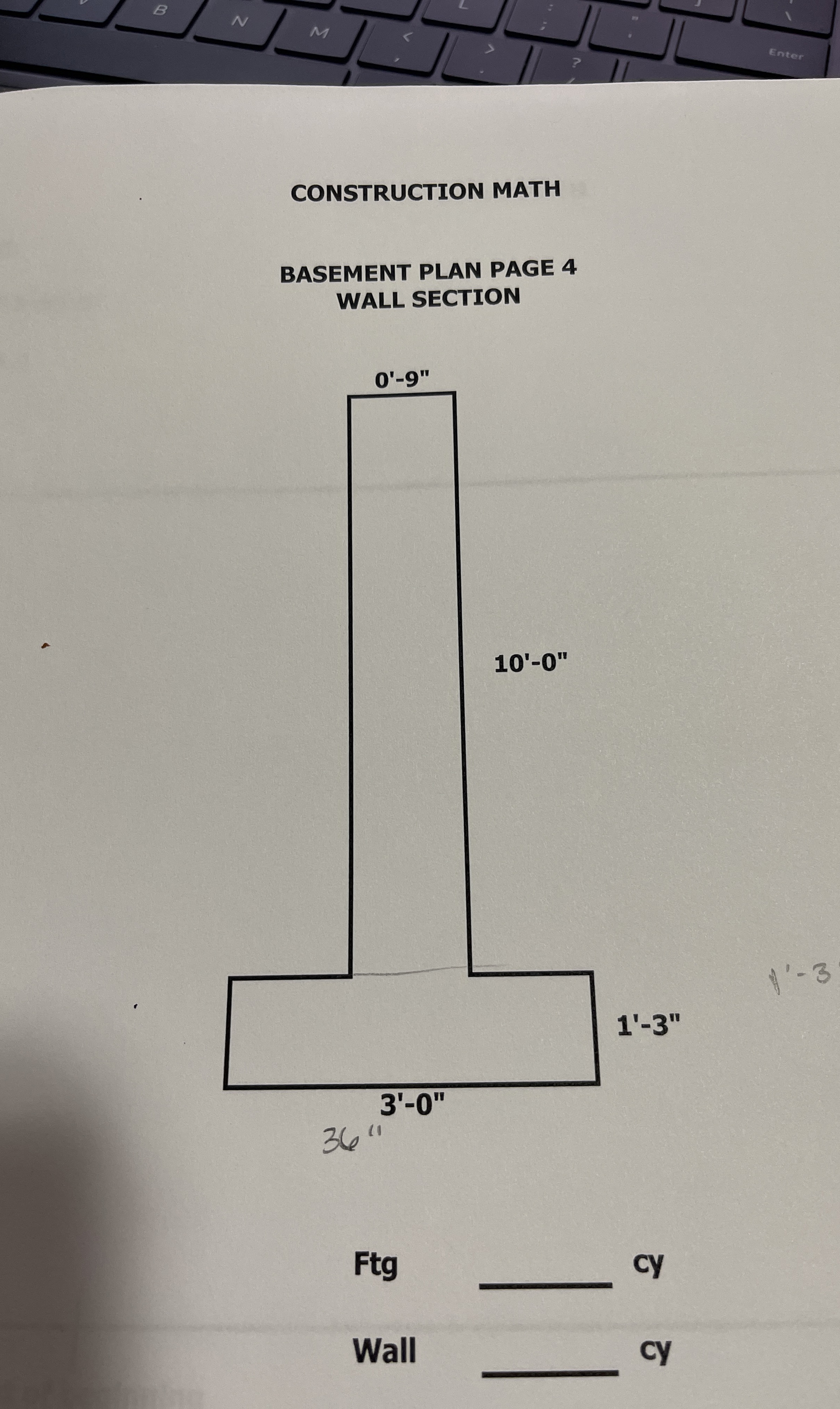 CONSTRUCTION MATH BASEMENT PLAN PAGE 4 WALL