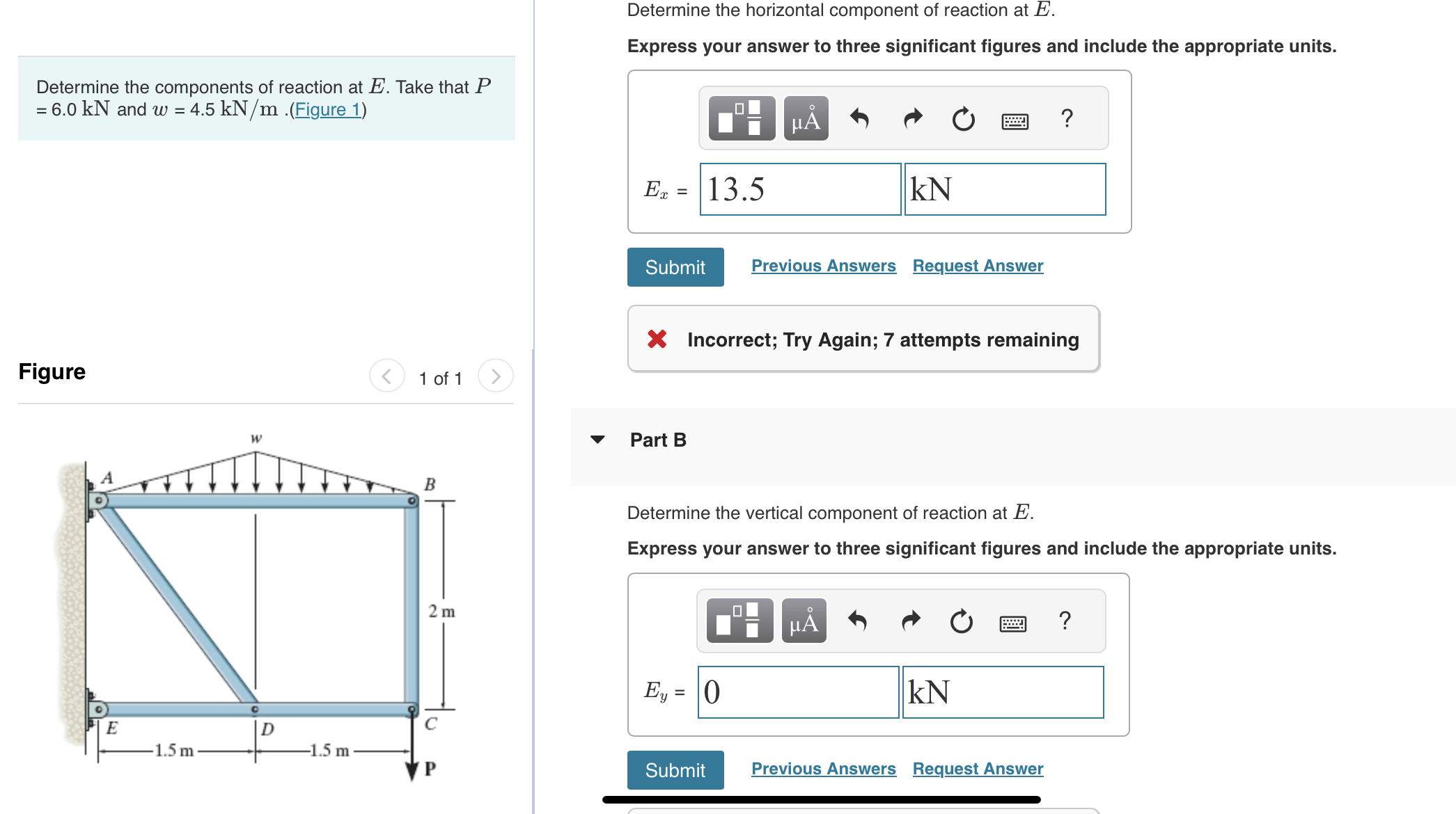 Determine the horizontal component of reaction at