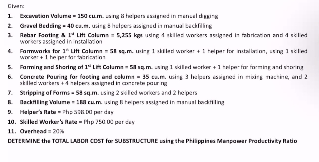Given: Excavation Volume = 1 5 0 cu . m . using 8
