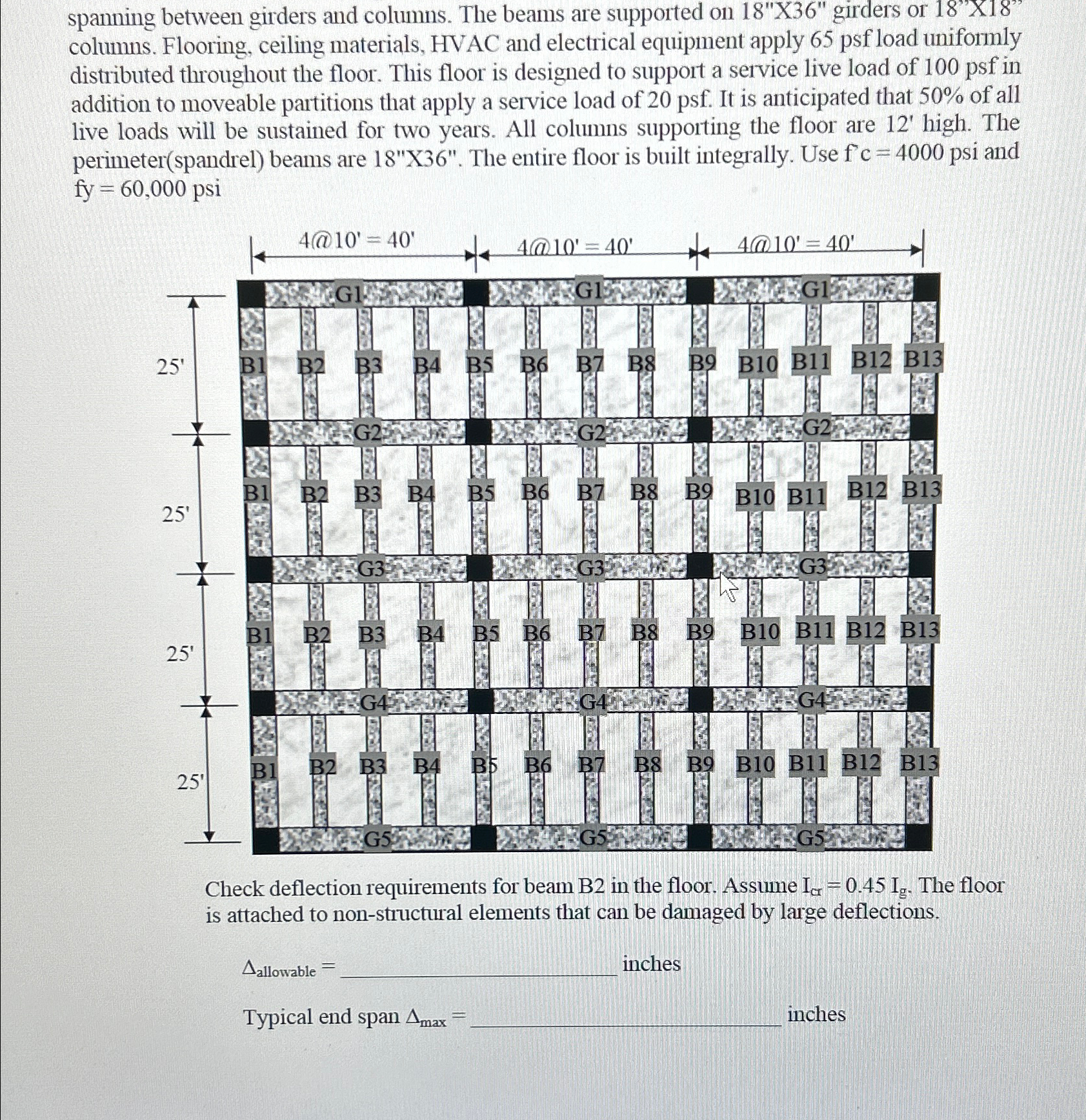 spanning between girders and columns. The beams
