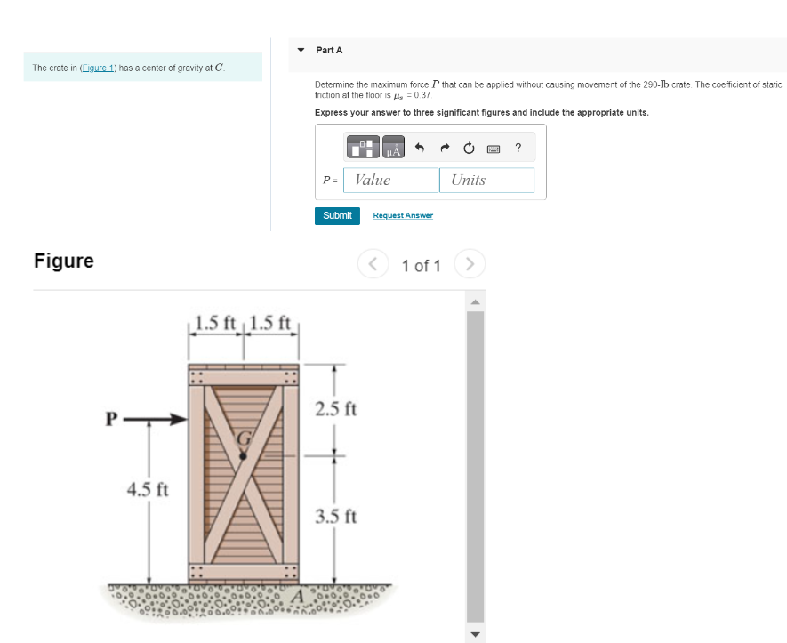 The crate in ( Eigure 1 ) has a center of gravity