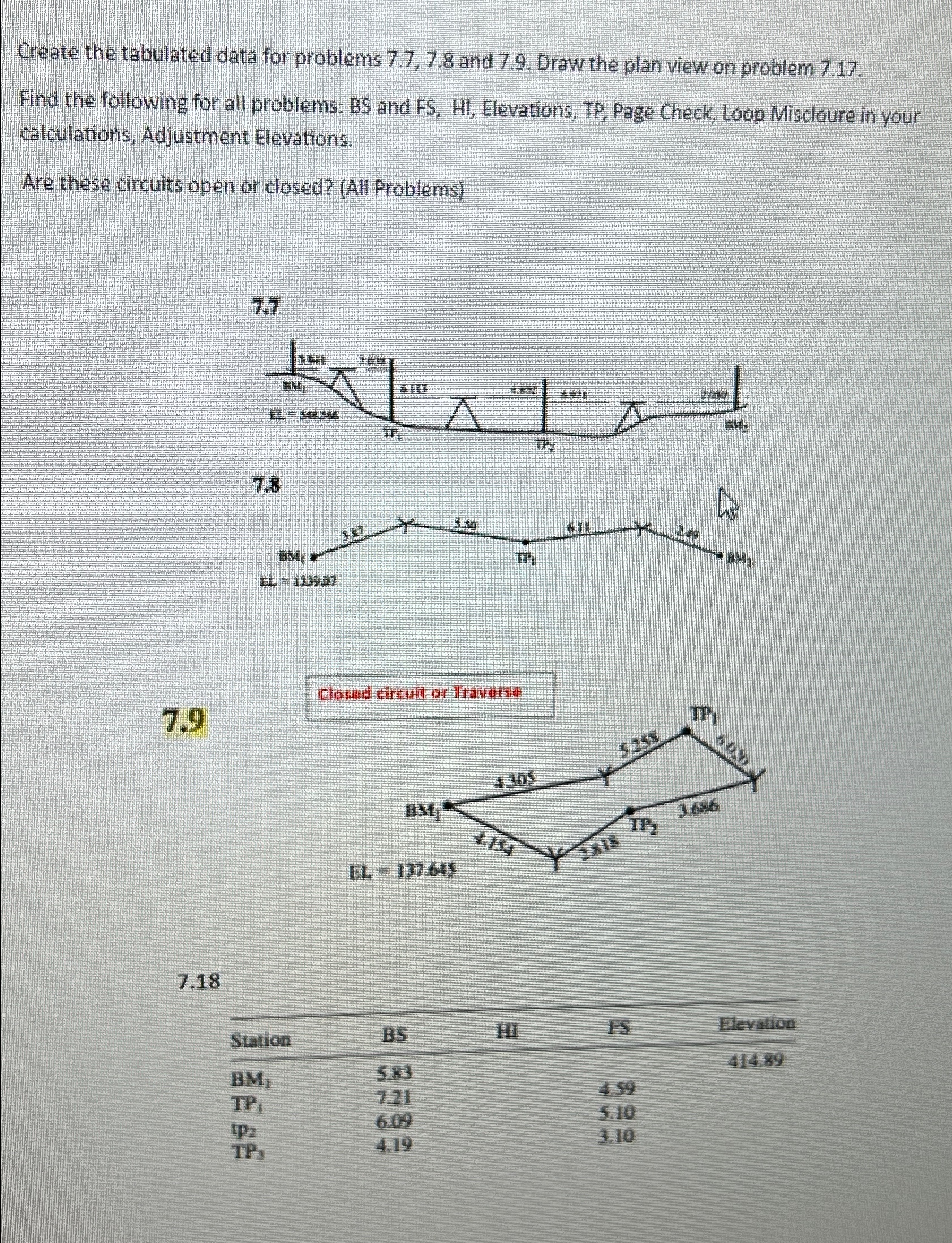 Create the tabulated data for problems 7 . 7 , 7