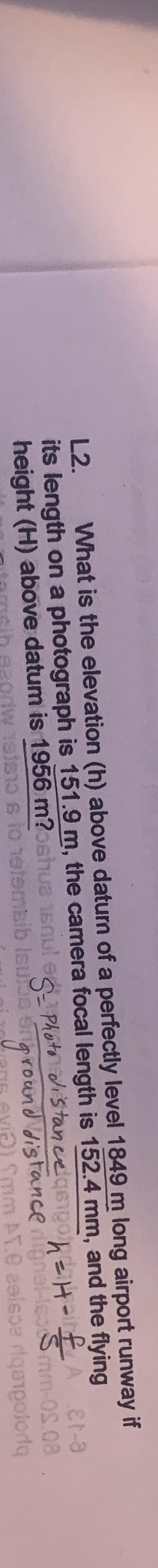 L 2 . What is the elevation ( h ) above datum of