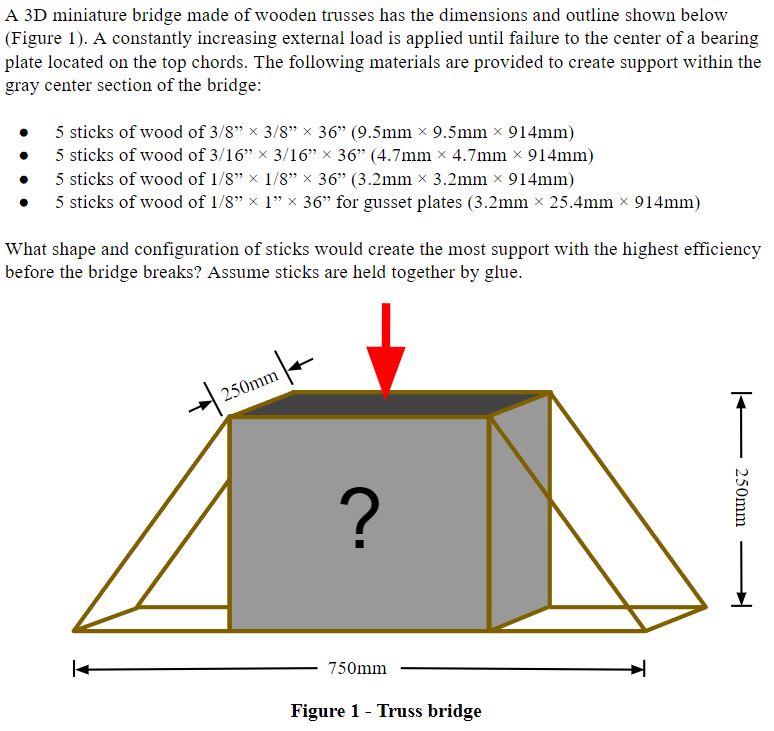 A 3 D miniature bridge made of wooden trusses has