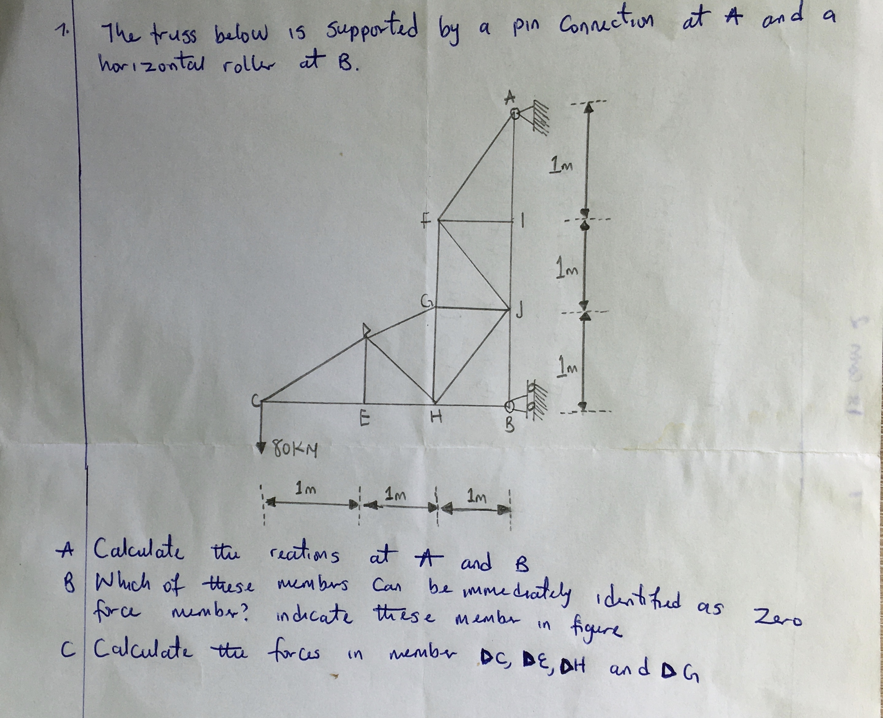 The truss below is supported by a pin connection