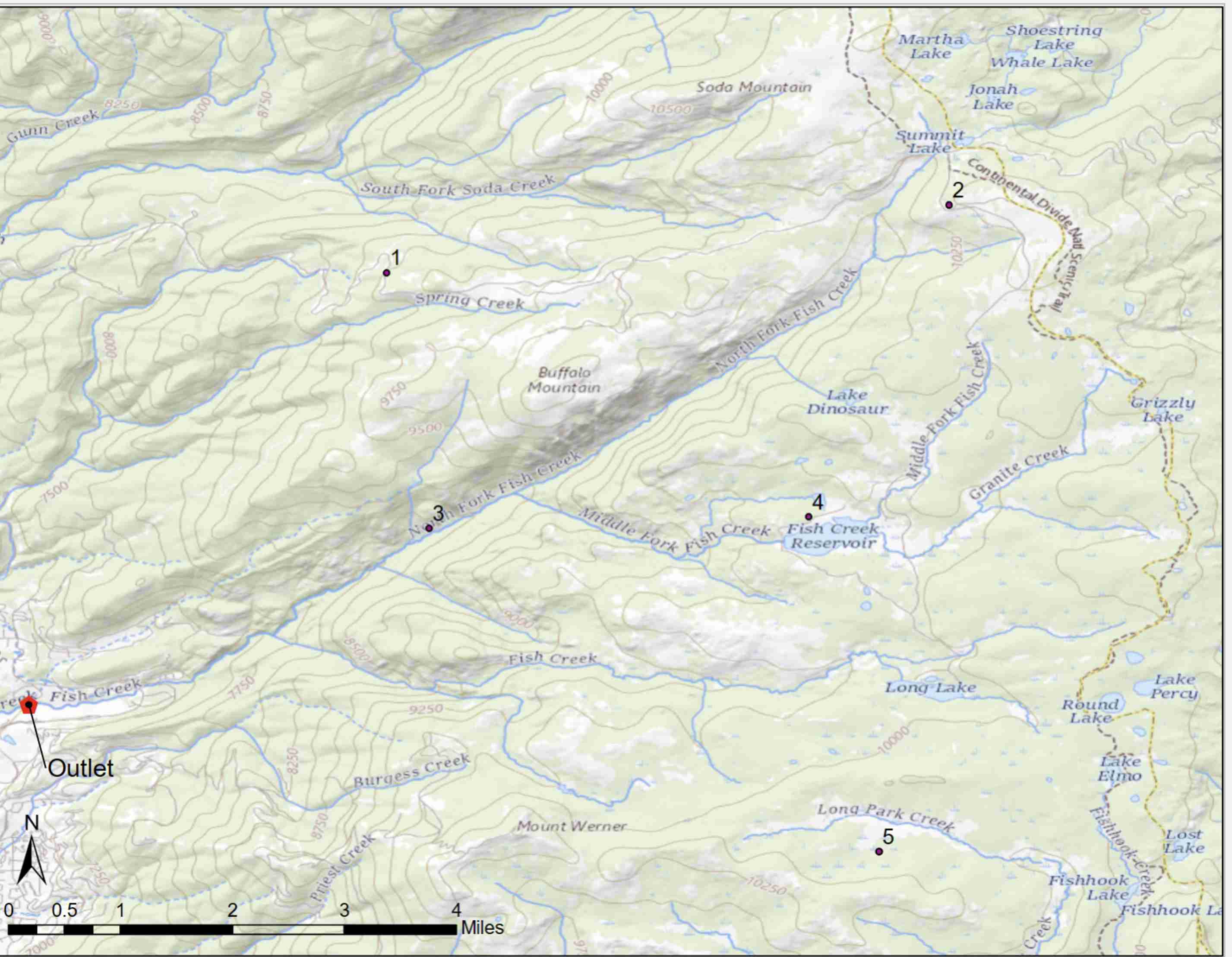 Delineate the watershed area for the outlet given
