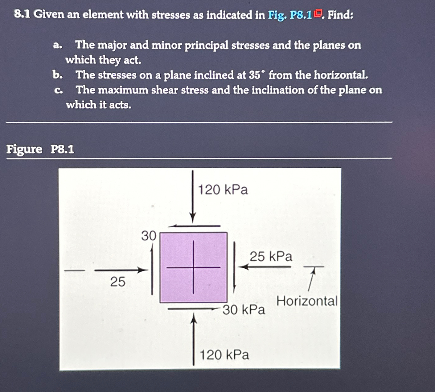 8 . 1 Given an element with stresses as indicated