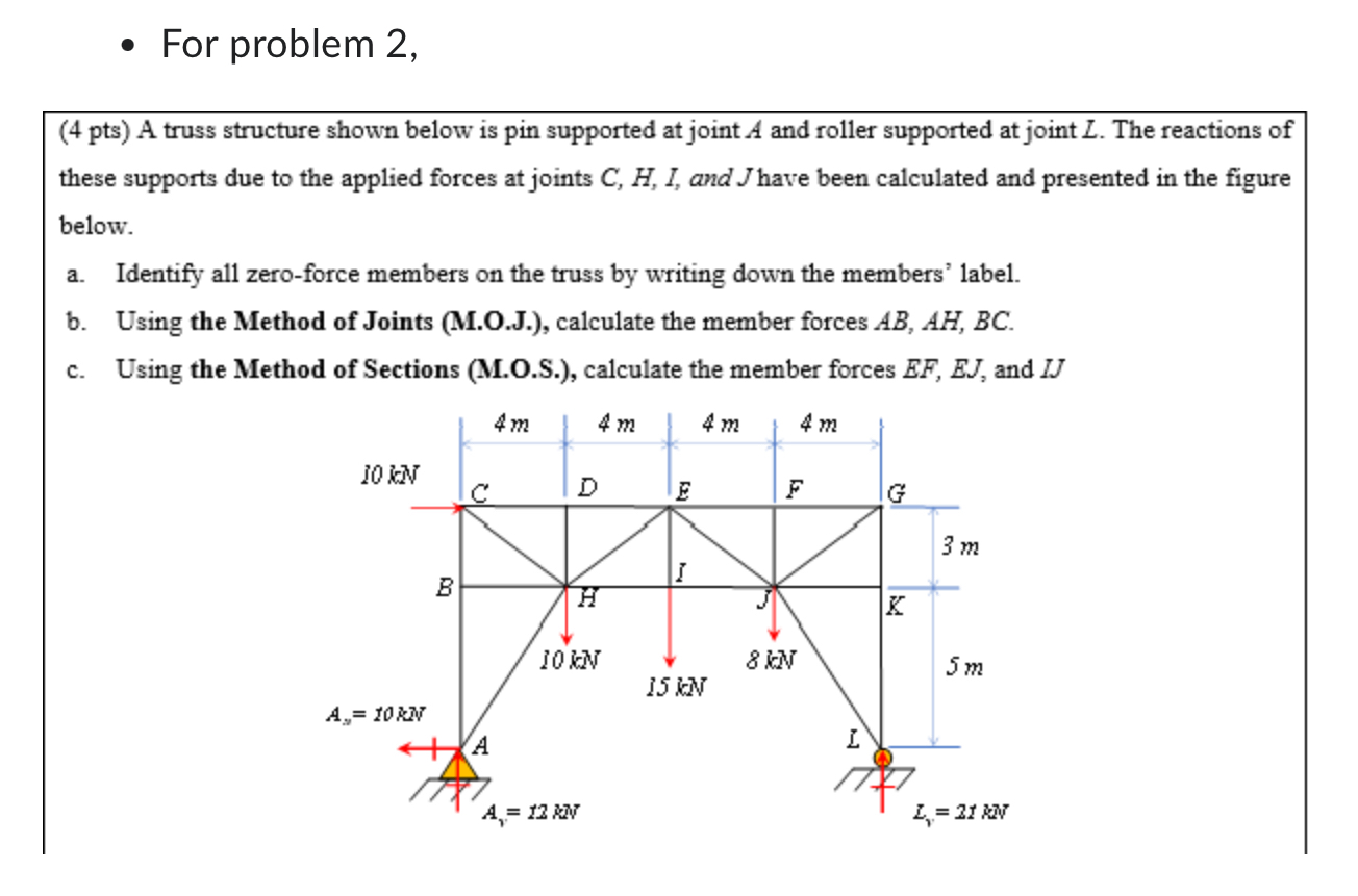 For problem 2 , ( 4 pts ) A truss structure shown