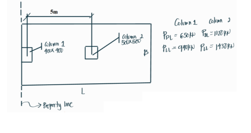 Design a combined footing to support an exterior