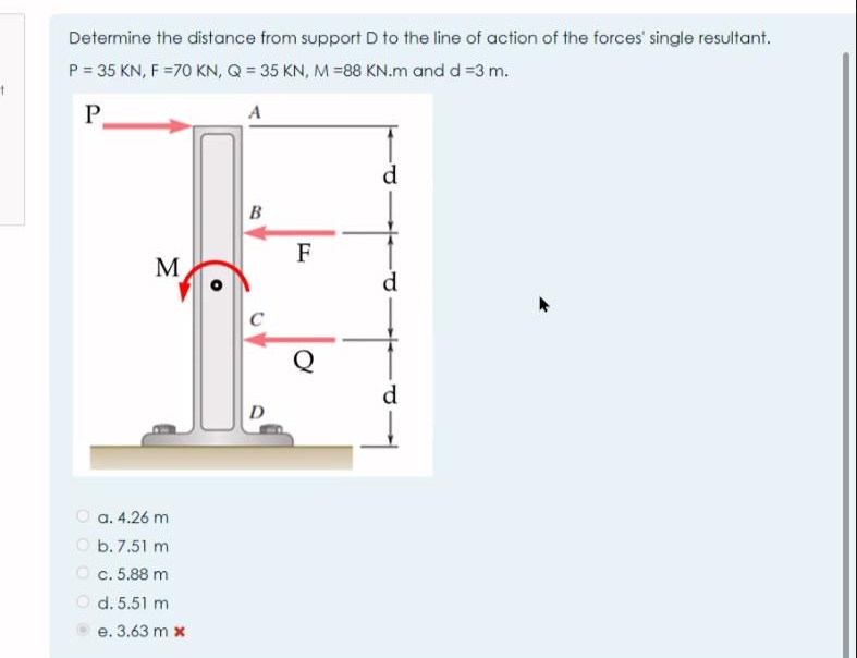 Determine the distance from support D to the line