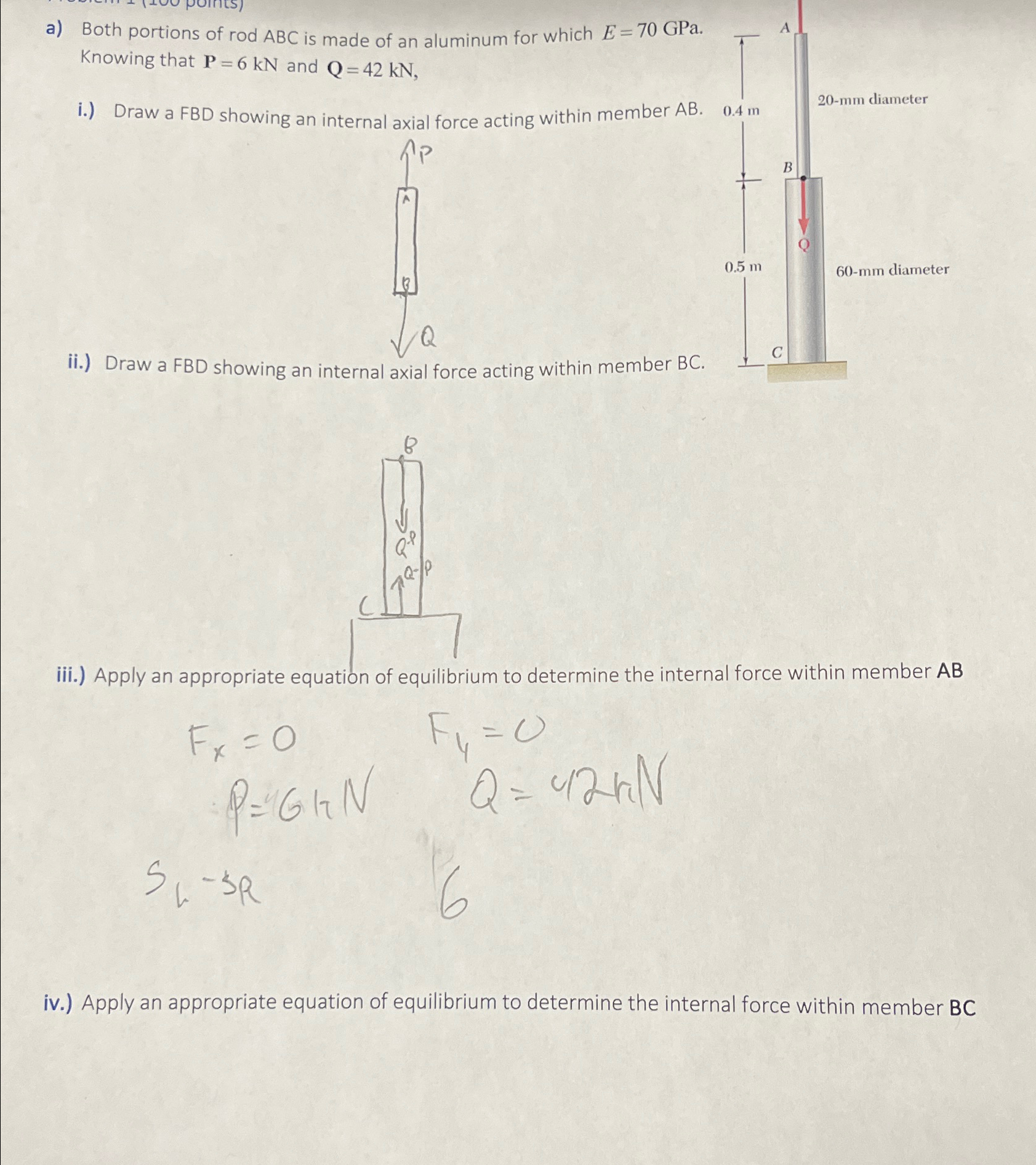 a ) Both portions of rod ABC is made of an