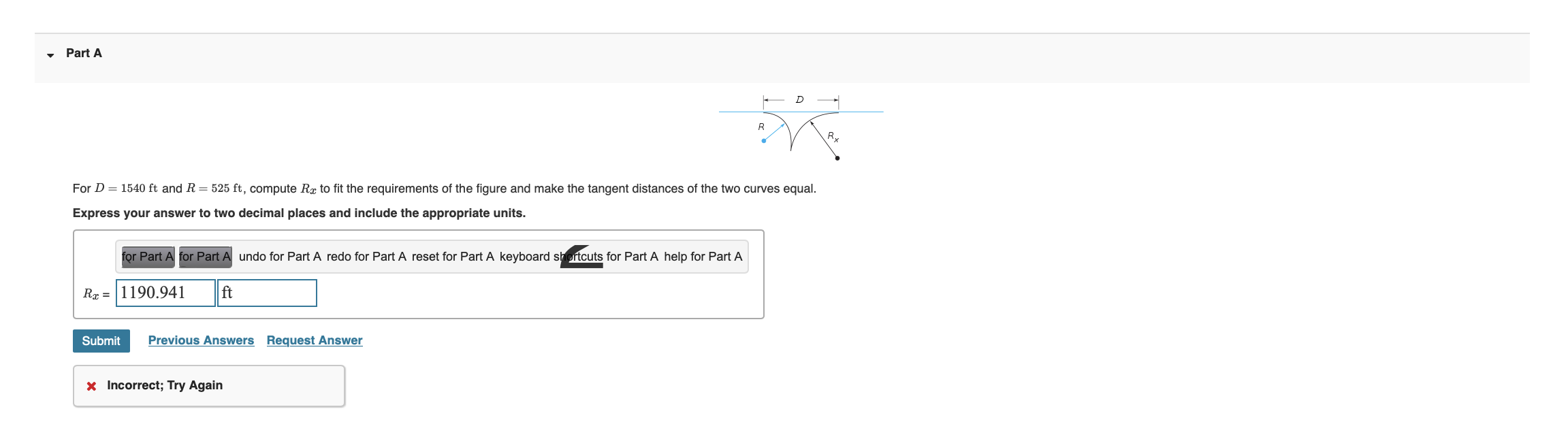 Part A For D = 1 5 4 0 f t and R = 5 2 5 f t ,